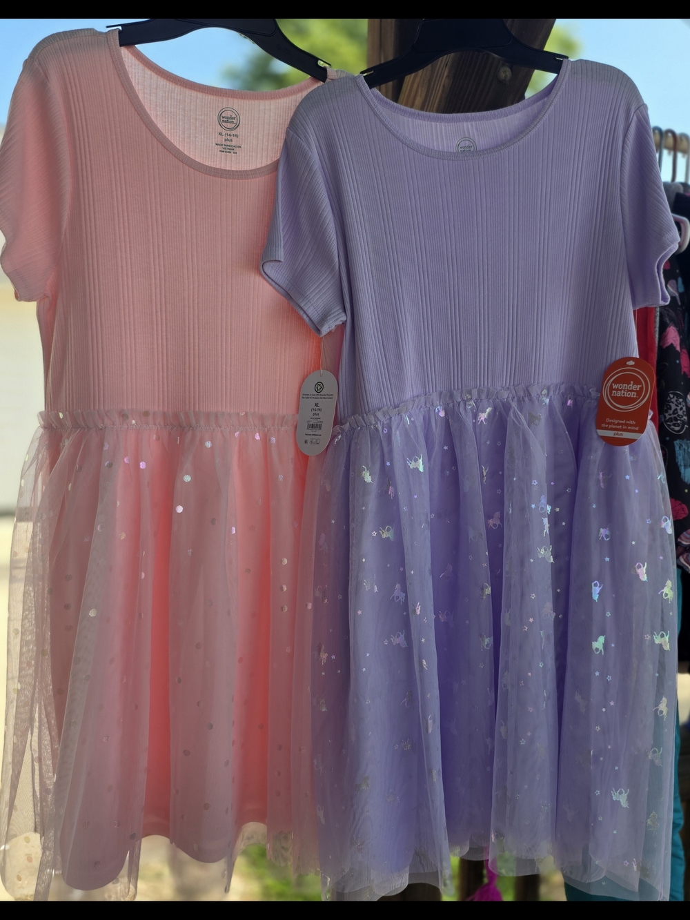 Wonder Nation Girls' Short Sleeve Tulle Party Dress - Pink & Lavender XL (14-16)